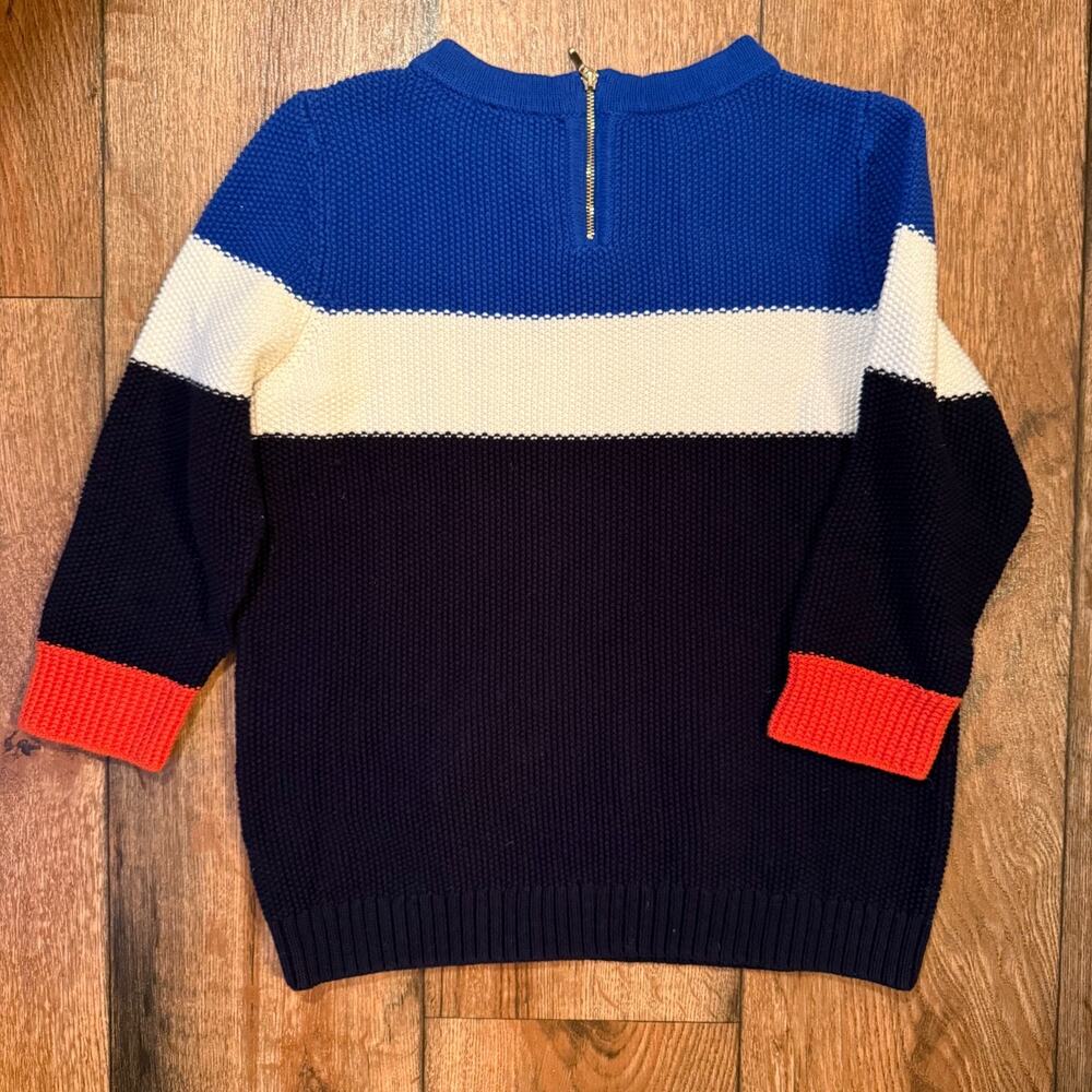 Talbots Color Block Sweater Top Size PL Red White Blue Knit Zip